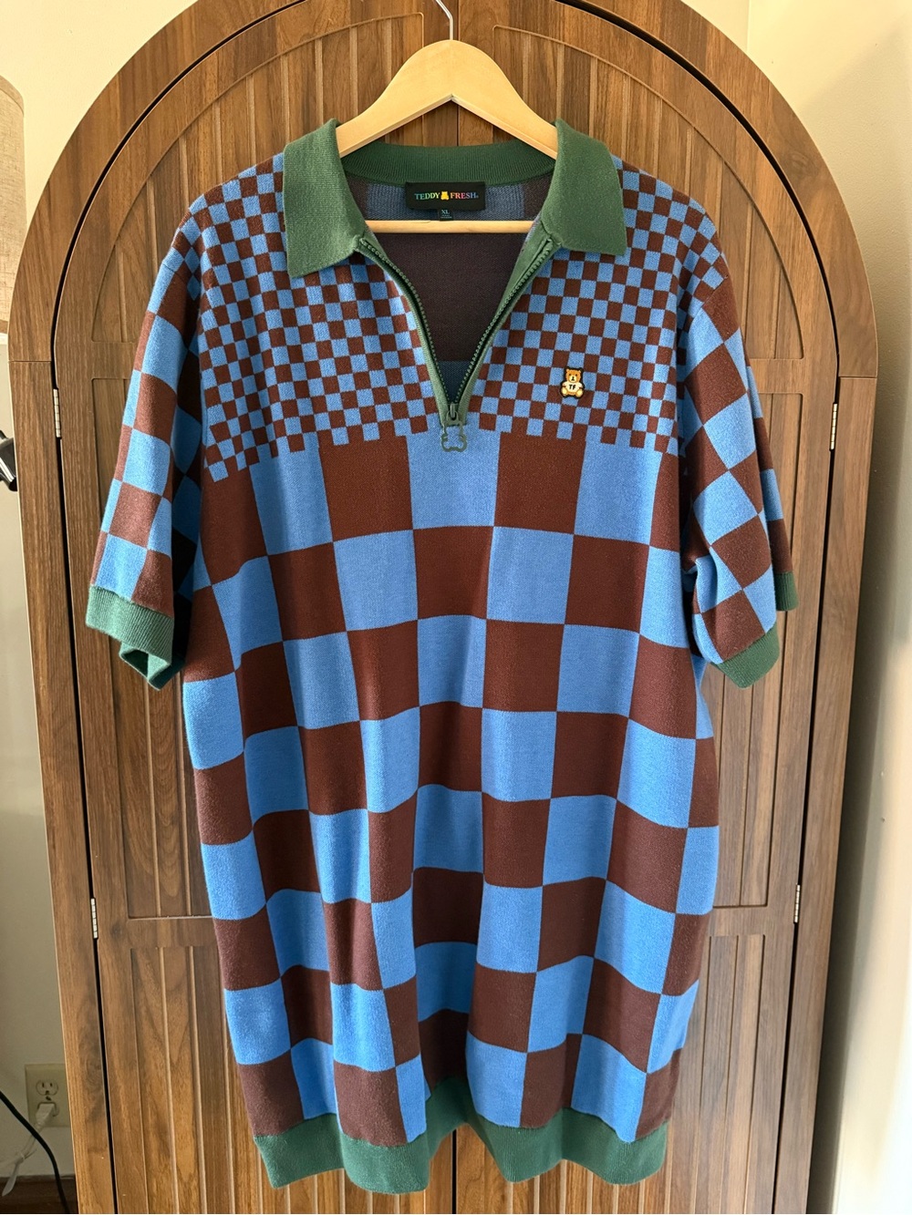 Teddy Fresh Blue & Brown Checker Knit Polo Dress